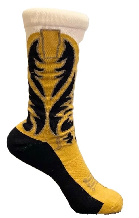 Mustard and black cowboy boot socks.